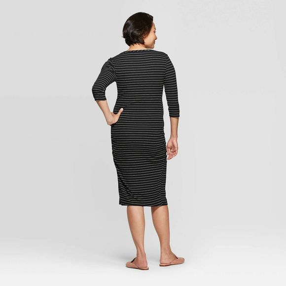 Isabel Maternity Striped 3/4 Sleeve Ribbed T-Shirt Maternity Dress Large, 1020 - Picture 2 of 8